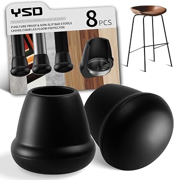YSD 1" Heavy Duty Rubber Chair Leg Caps - 8 PCS Non-Slip Furniture Floor Protectors with Metal Inserts for Wood, Tile, Carpet - Fits Chairs,Stools,Bar Stools Fit 0.87" - 1"