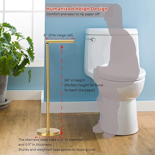 Miniatura 7 de Soporte de papel higiénico, soporte de papel higiénico de pie con reserva para 4 rollos de repuesto, base resistente, estante de almacenamiento de