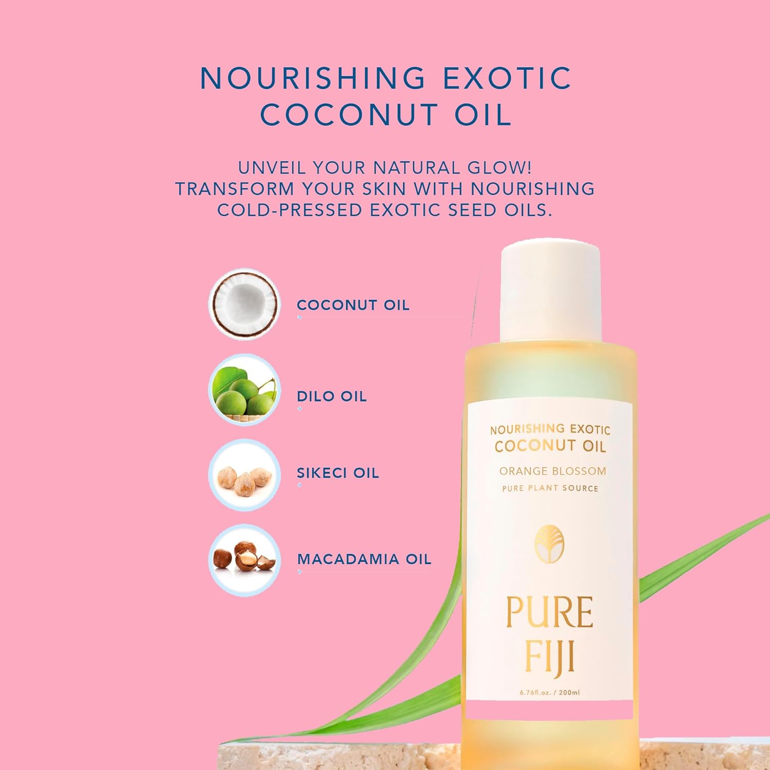 PURE FIJI Nourishing Exotic Coconut Body Oil, Orange Blossom (7.7 fl oz/230ml)