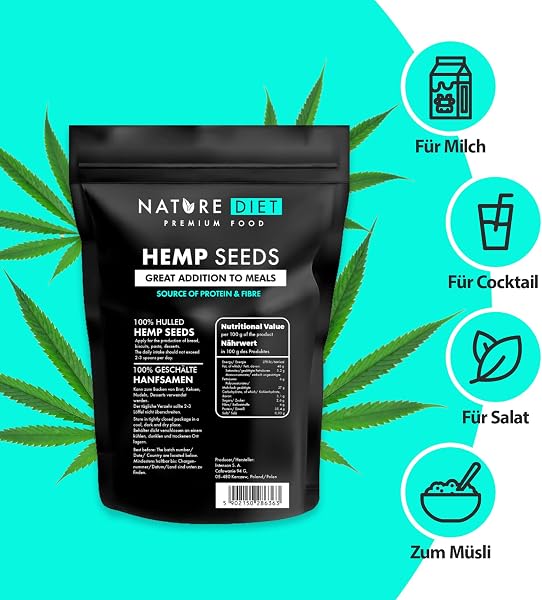 Nature Diet Semillas de Cáñamo 1000g | Peladas | Sin Gluten & Veganas | Ricas en Proteínas y Fibra | Fuente de Omega 3 & 6 | Superalimento para una Nutrición Diaria - 5