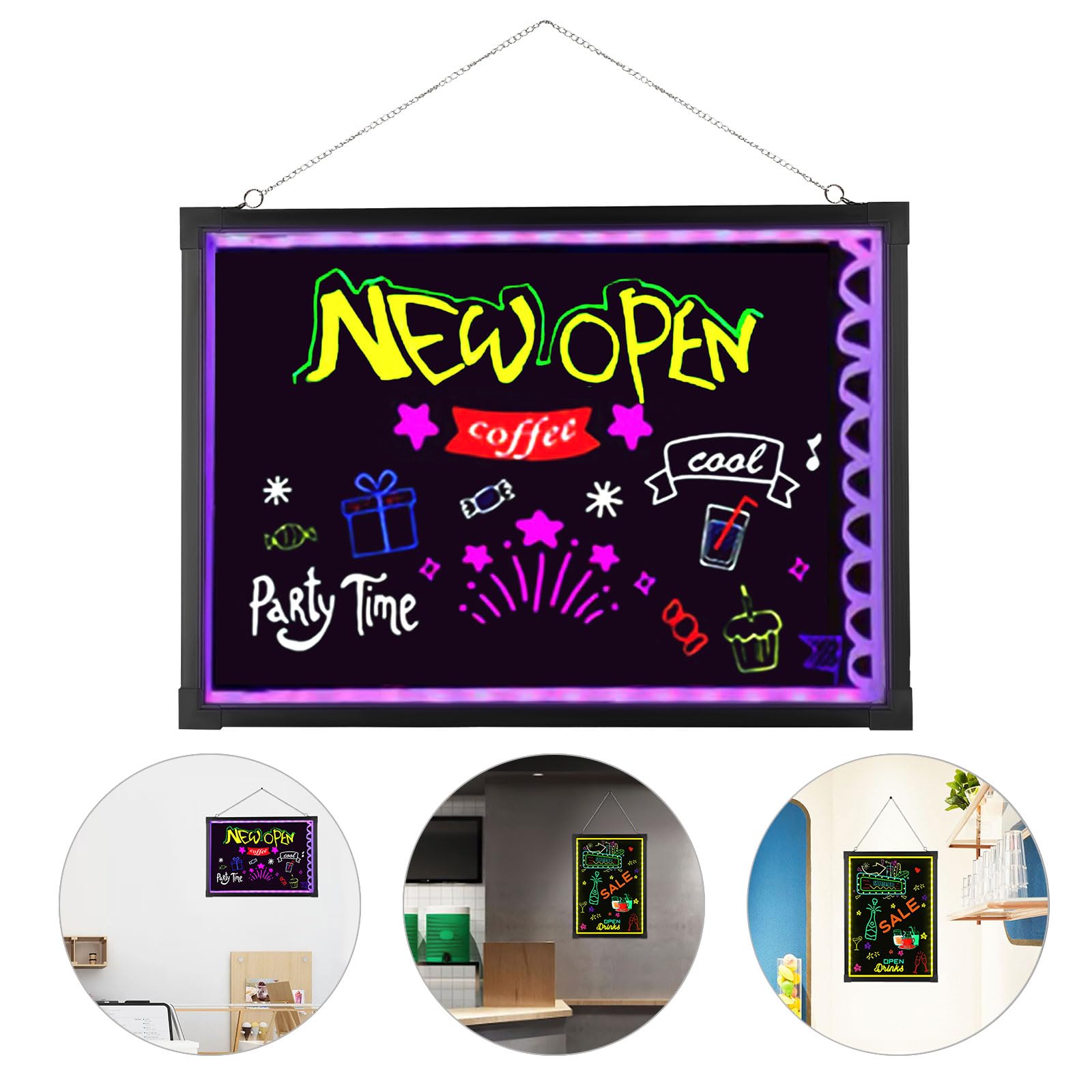 Schwarz LED Schreibtafel Buntes LCD Schreibtablett Leuchttafel DIY Leuchtende Werbetafel mit 7 Farbvariationen 18 Lichteffekten LCD Writing Tablet für Dekoration Werbetafeln 50 * 70CM