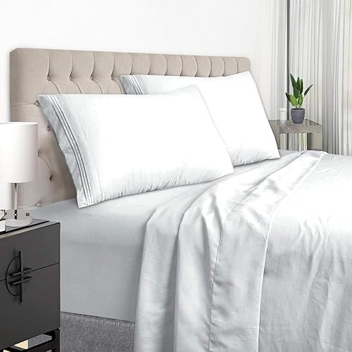 EaseHome - Sábanas para cama tamaño Queen, color blanco, bolsillo profundo para colchón de 21 pulgadas, de 1800 hilos, 4 piezas, colección de