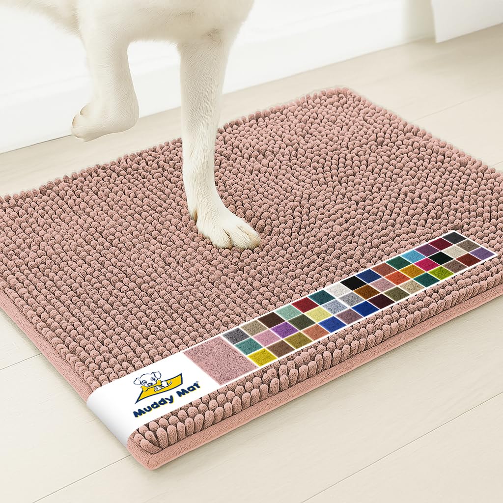 Muddy Mat® | Super Water Absorbent Door Mat Indoor, Microfiber Quick Dry Chenille Entryway Rug, Slip Resistant Front Door Mat, Indoor Mats for Entryway, Machine Washable Pet Rug, Blush Pink 6ft x 9ft