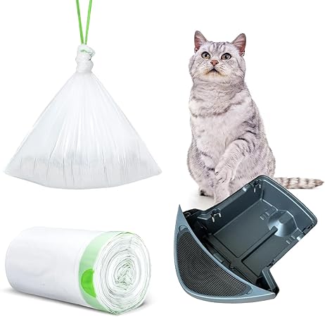 KropBom Waste Drawer Liners Bags Replacement Compatible with Litter Box Robot 4 and 3, 20 Count Thick Self-cleaning Cat Litter Box Liners with Drawstring Heavy Duty 10-12 Gallons of Capacity
