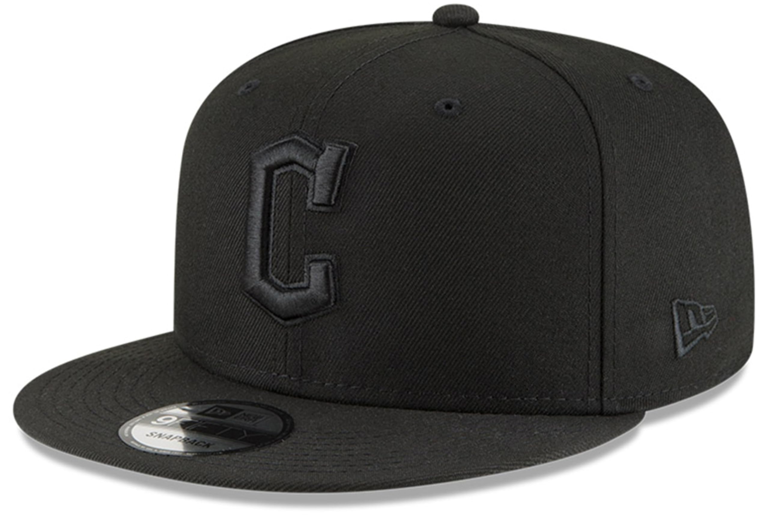 New Era MLB 9FIFTY Black Black Primary Logo Team Adjustable Snapback Hat Cap One Size Fits All, Cleveland Guardians, One size