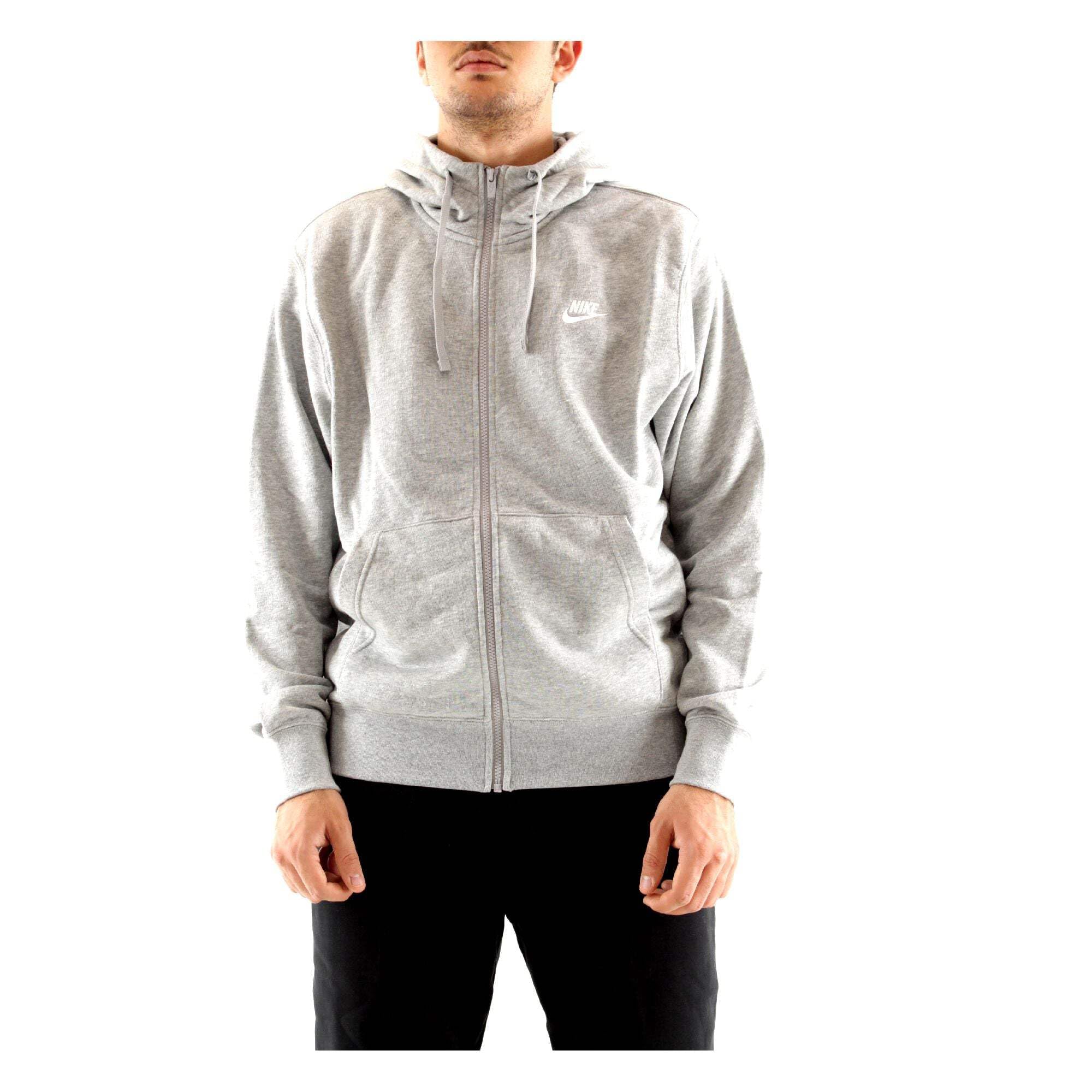 NIKE Mens M Nsw Club Hoodie Fz Ft Sweatshirt, Dk Grey Heather/Matte Silver/(White), L EU