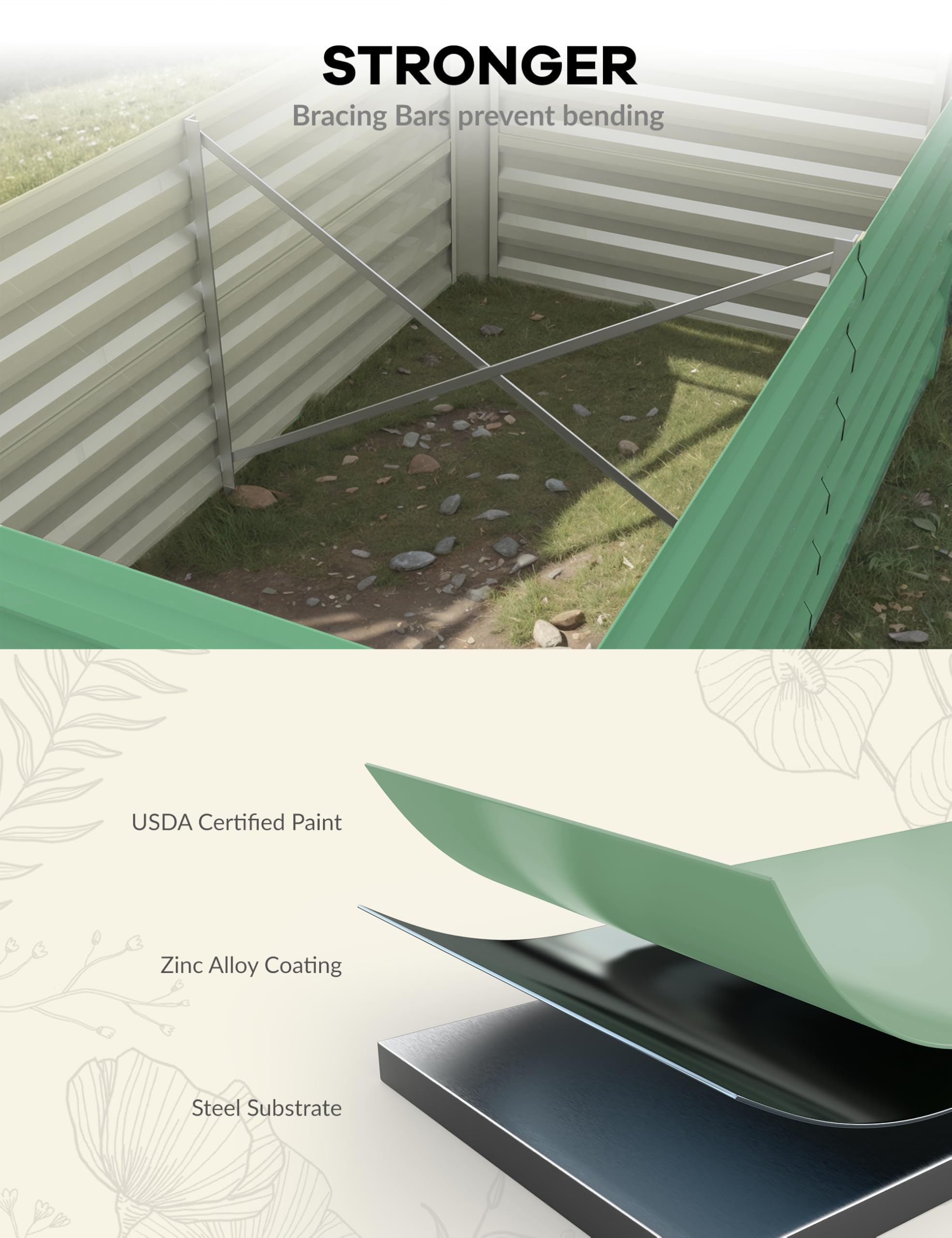 Acekool Hochbeet Metall 240x120x60CM—Quadratisch,Hochbeete Für Garten Und Gemüsegarten, Gemüse & Pflanzen, Ideal Für Gemüse, Kräuter & Blumen, Grün