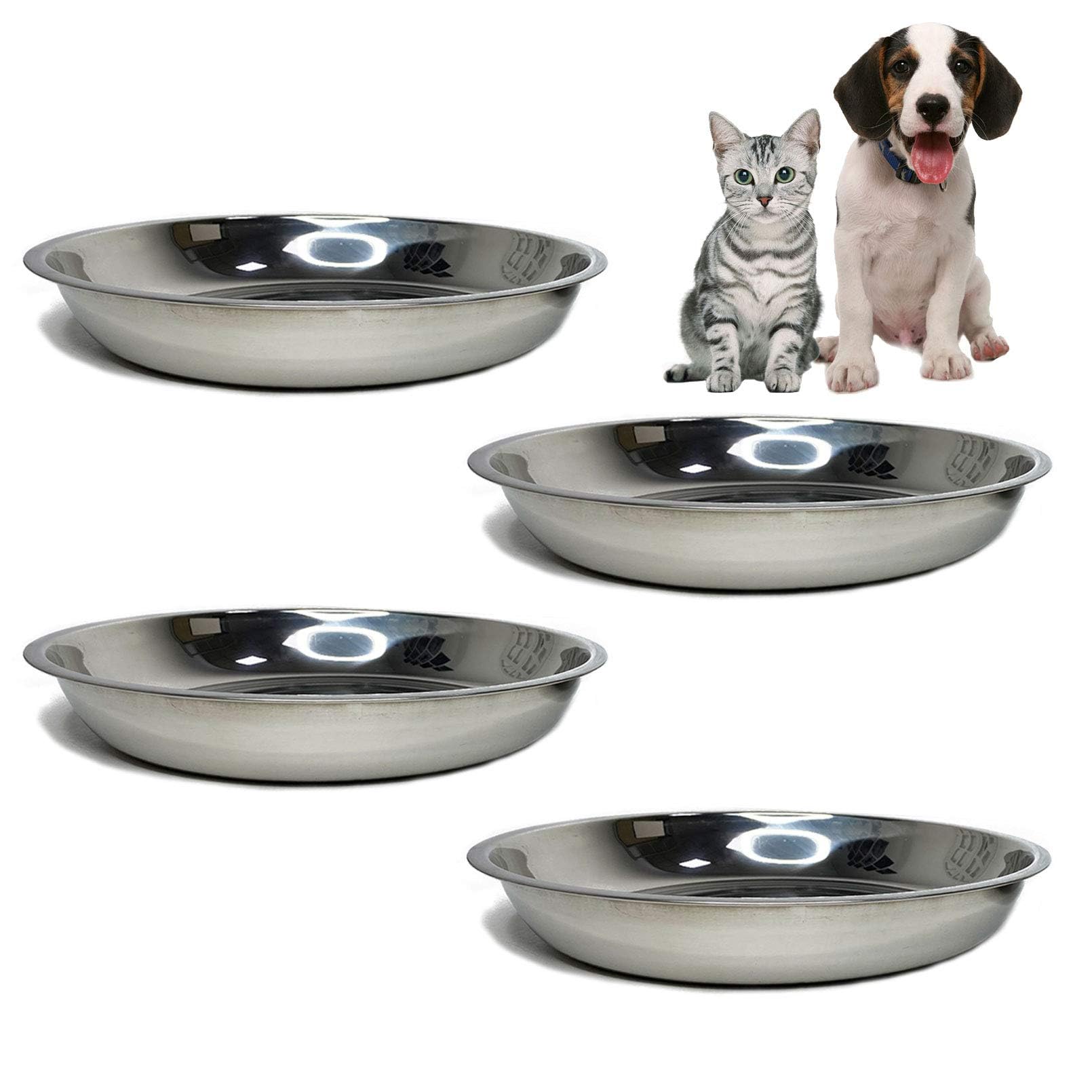 kathson Stainless Steel Whisker Relief Cat Bowl, 4 pcs Shallow and Wide Bowls, Pet Cat & Dog Feeding Large Dishes Fits with Elevated Stands Pet Bowl Stand (10.22 Inch Dia.) — image 1