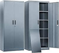 Vista 14 de BESFUR Armario de almacenamiento de metal de 36 pulgadas de alto, gabinete de metal negro con 2 puertas con cerradura y 2 estantes ajustables