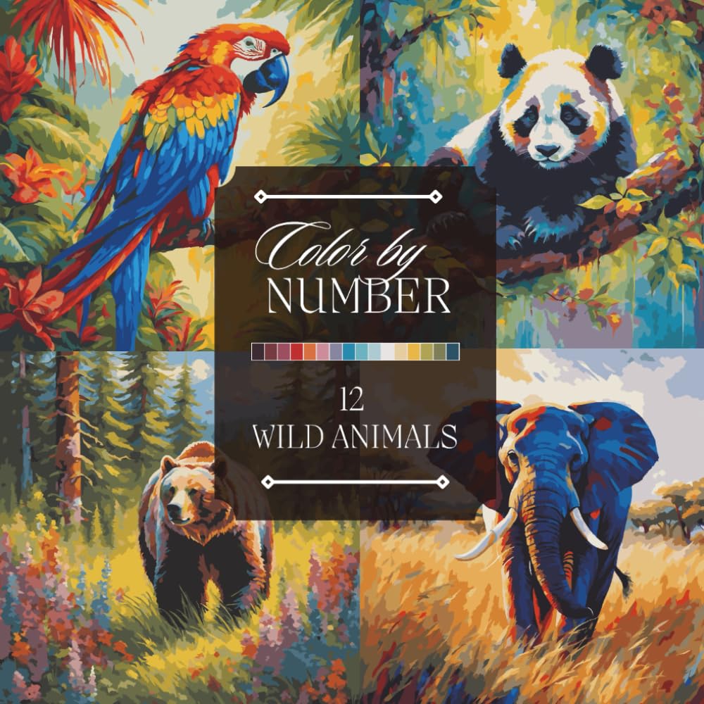 Color by Number Adult Coloring Book: Featuring Wild Animals Like Parrots, Koala