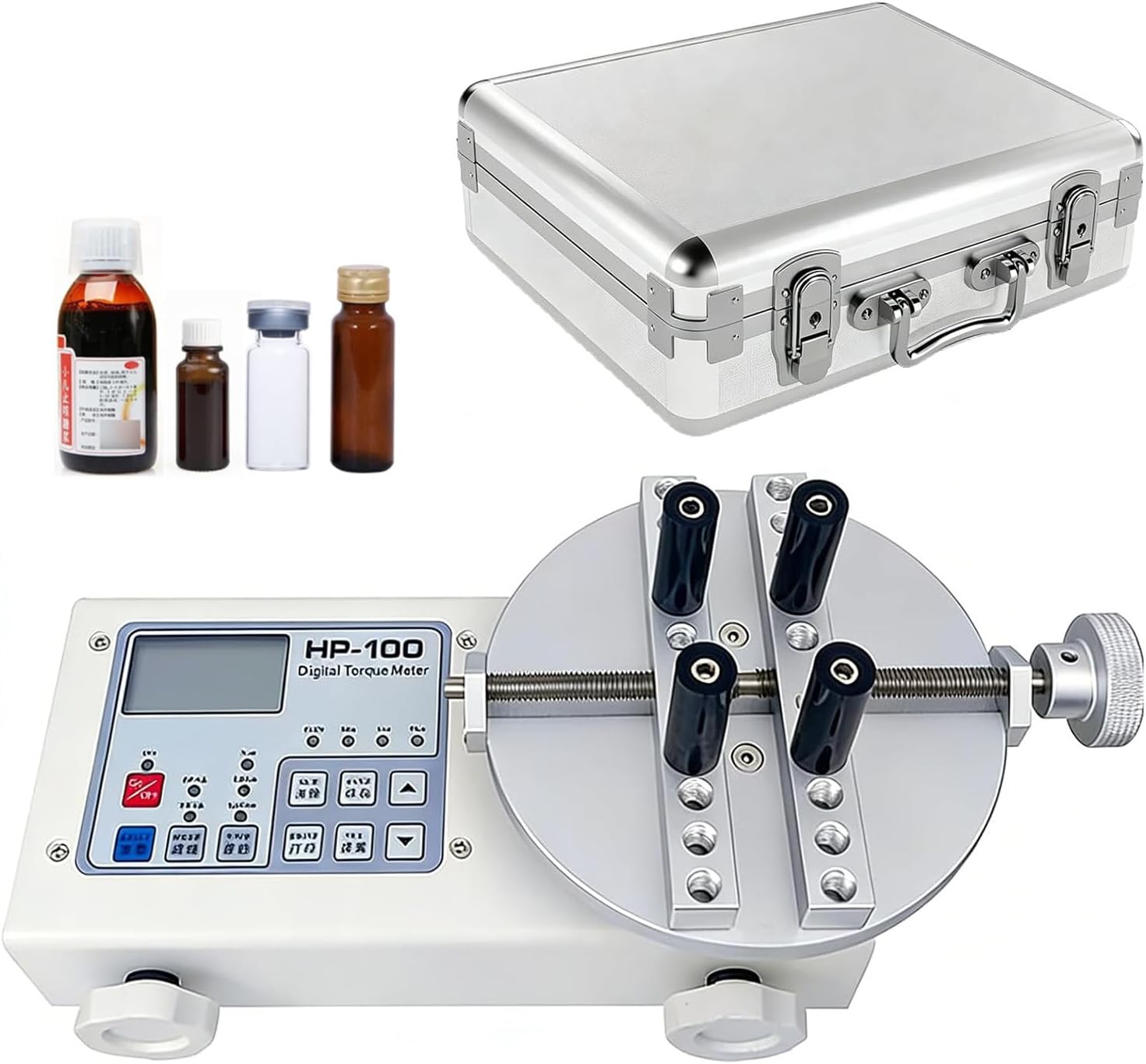 Digital Bottle Cap Torque Meter Tester,50 N·m Max Precision Torsion Tester with 10‑160mm Clamping Diameter,Portable Torque Gauge for Bottle Caps & Screwdriver Wrench Calibration HP500