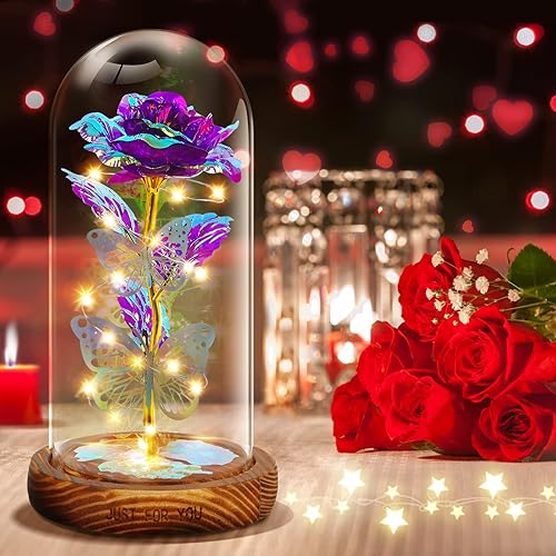 Miniatura 9 de Regalos para mujeres, esposa, mamá, novia, abuela, rosa artificial en cúpula de cristal, rosas rojas regalos para el día de la madre, Navidad, día