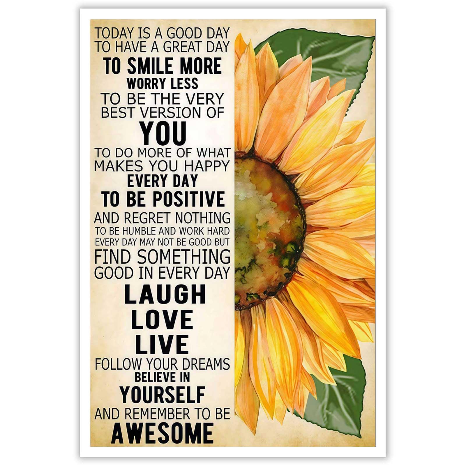 Sunflower Motivational Poster Love Life And Keep A Positive Attitude Suitable For Decoration In Rooms, Bedrooms, Living Rooms, Kitchens, Dormitories,
