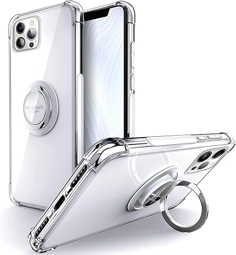 Silverback Funda transparente diseñada para iPhone 12 Pro Max con soporte de anillo, funda protectora de TPU suave que absorbe los golpes, a prueba
