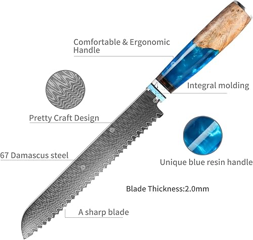 Miniatura 3 de Cuchillo de pan, cuchillo dentado multifunción de Damasco, cuchillo profesional japonés VG10 de acero inoxidable de alto carbono Damasco, cuchillo