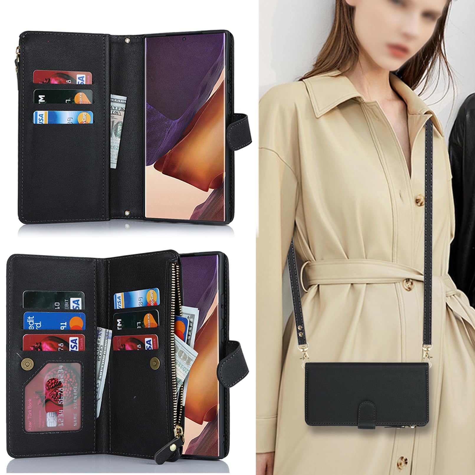 Jaorty for Samsung Note 20 Ultra Crossbody Phone Cases with Strap Lanyard,Galaxy Note 20 Ultra Wallet Case for Women Men with Card Holder,PU Leather Kickstand Zipper Pocket Purse,6.9