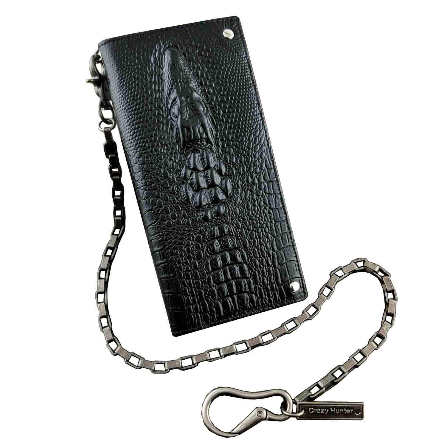 Biker Rock Aligator Head Mens Card Money Leahter Wallet With anti Theft Key Chain