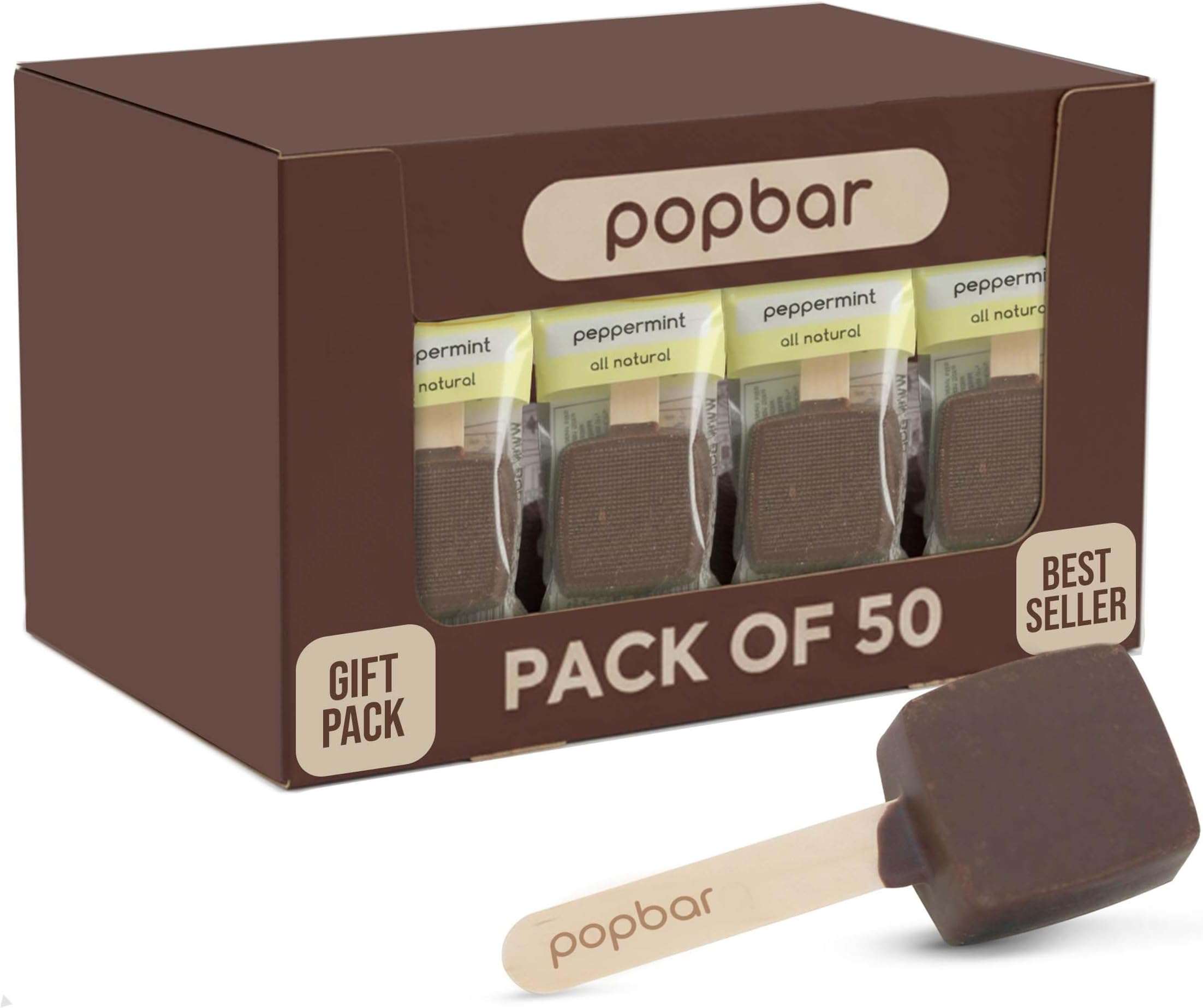 Popbar - Hot Chocolate Sticks - 50 Pack Bulk Case - Ideal for Holidays, Birthdays, Corporate Office Gifts, Stocking Stuffers, Thanksgiving, Christmas, Hanukkah, Cocoa Bomb Lovers (Peppermint)