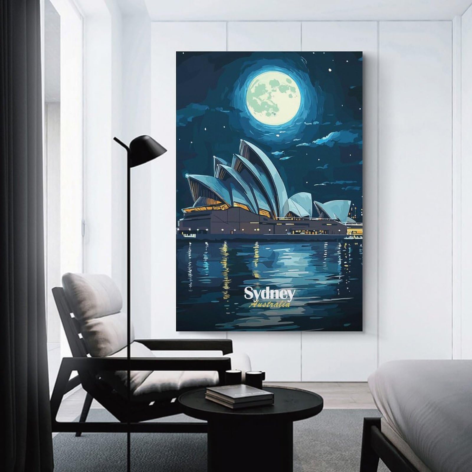 Junmoney Unframe-Style-24 Sydney Opera House Night Decorative Wall Artwork, 20X30inch(50X75cm), For Home Lounge, Bedroom Or Reading Nook, Easy Decor For Gallery Walls