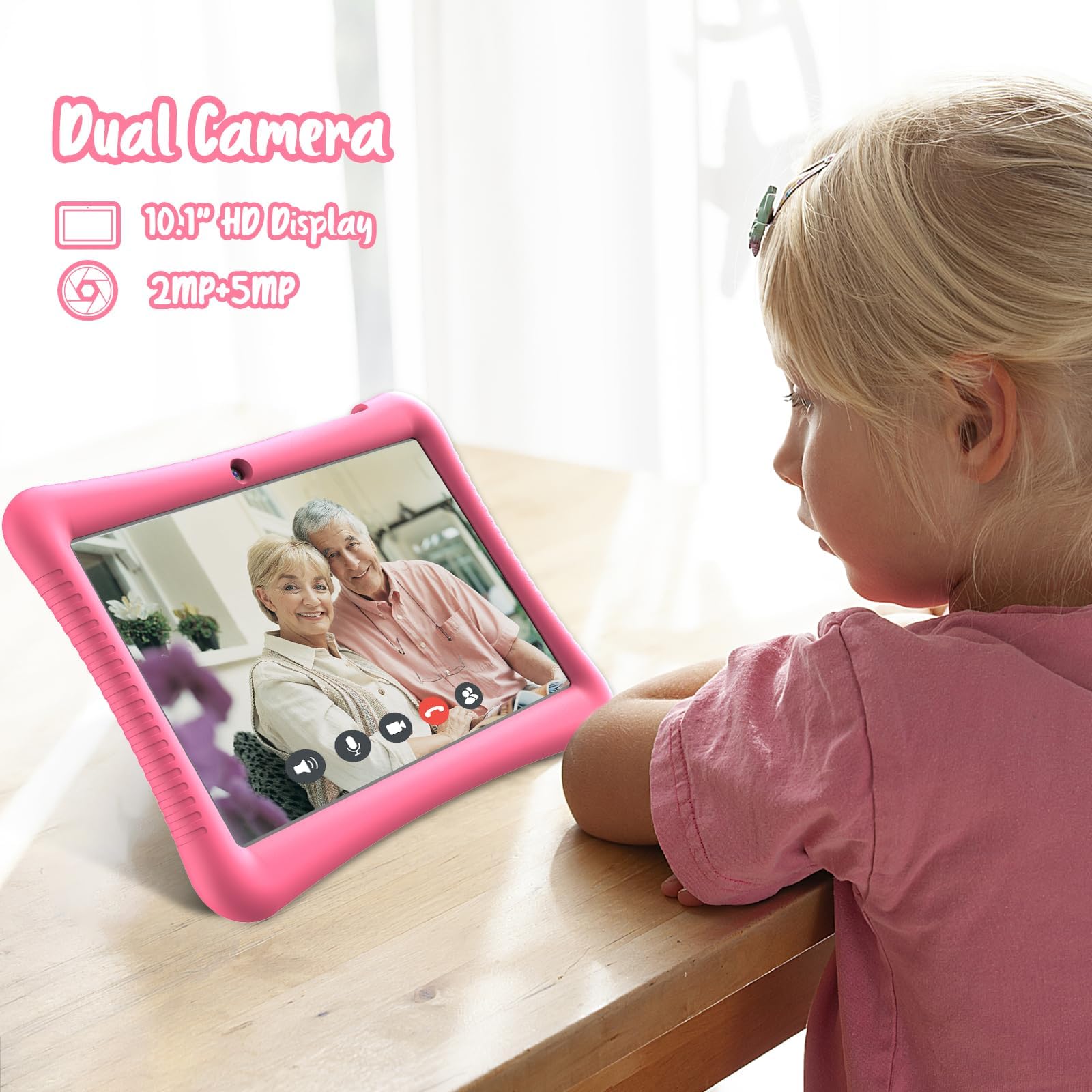 EagleSoar Tablet Bambini 10 Pollici Android 13 Tablet per Bambini Quad Core 3GB RAM 32GB ROM 6000mAh WiFi Bluetooth Controllo Parentale Apprendimento Educazione PC con Custodia (Rosa)