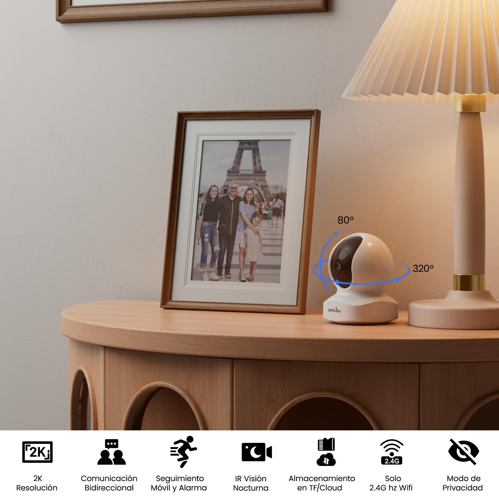 wansview Camara Vigilancia WiFi Interior - 2K Camaras Vigilancia Domicilio WiFi 360° para Perros, Seguimiento del Movimiento, Detección de Humano, Grabación Continua, Audio Bidireccional - 3