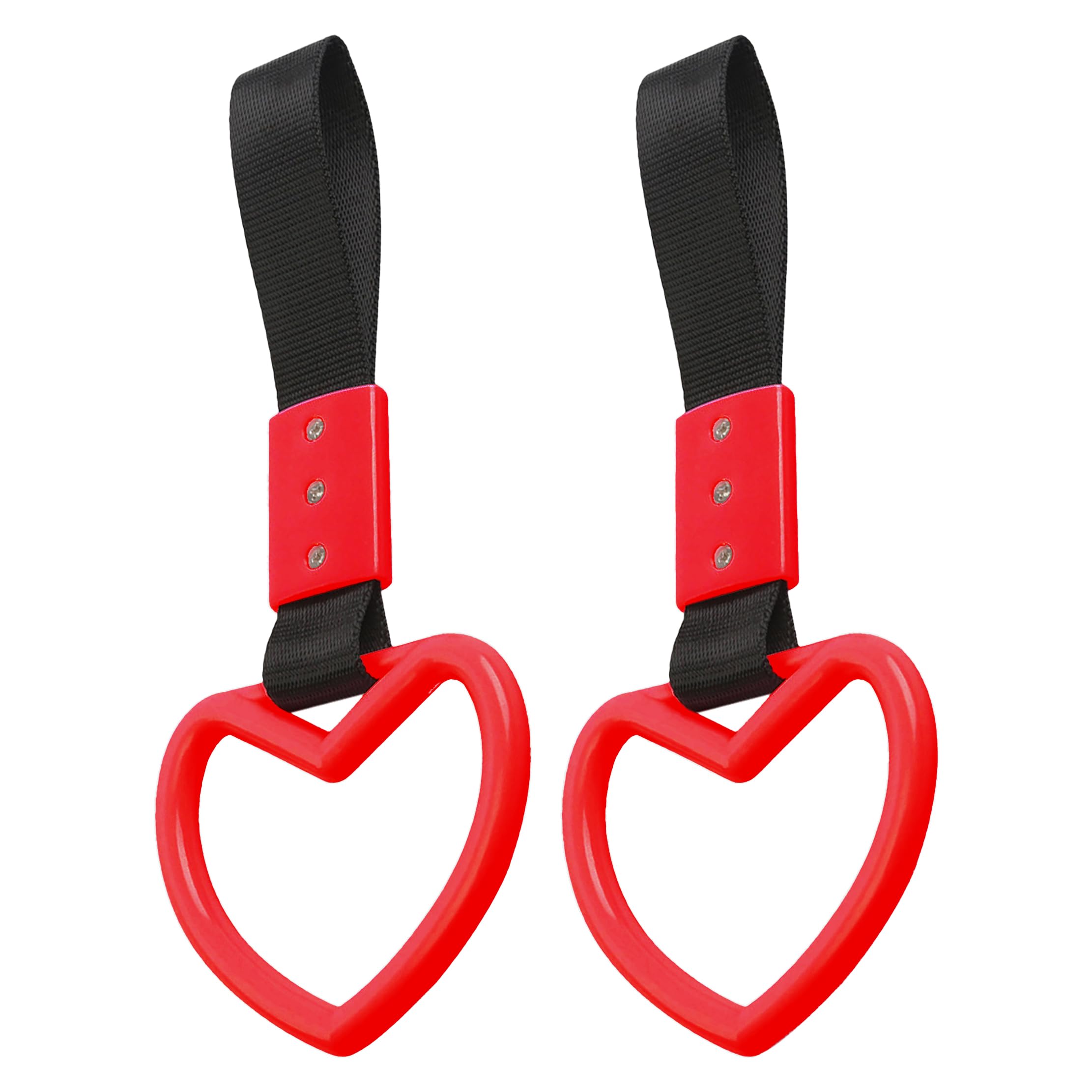 2PCS Heart Shaped Car Handle Straps, Rear Bumper Warning Keychain Ring Charm for Car Exterior Accessories (Red)