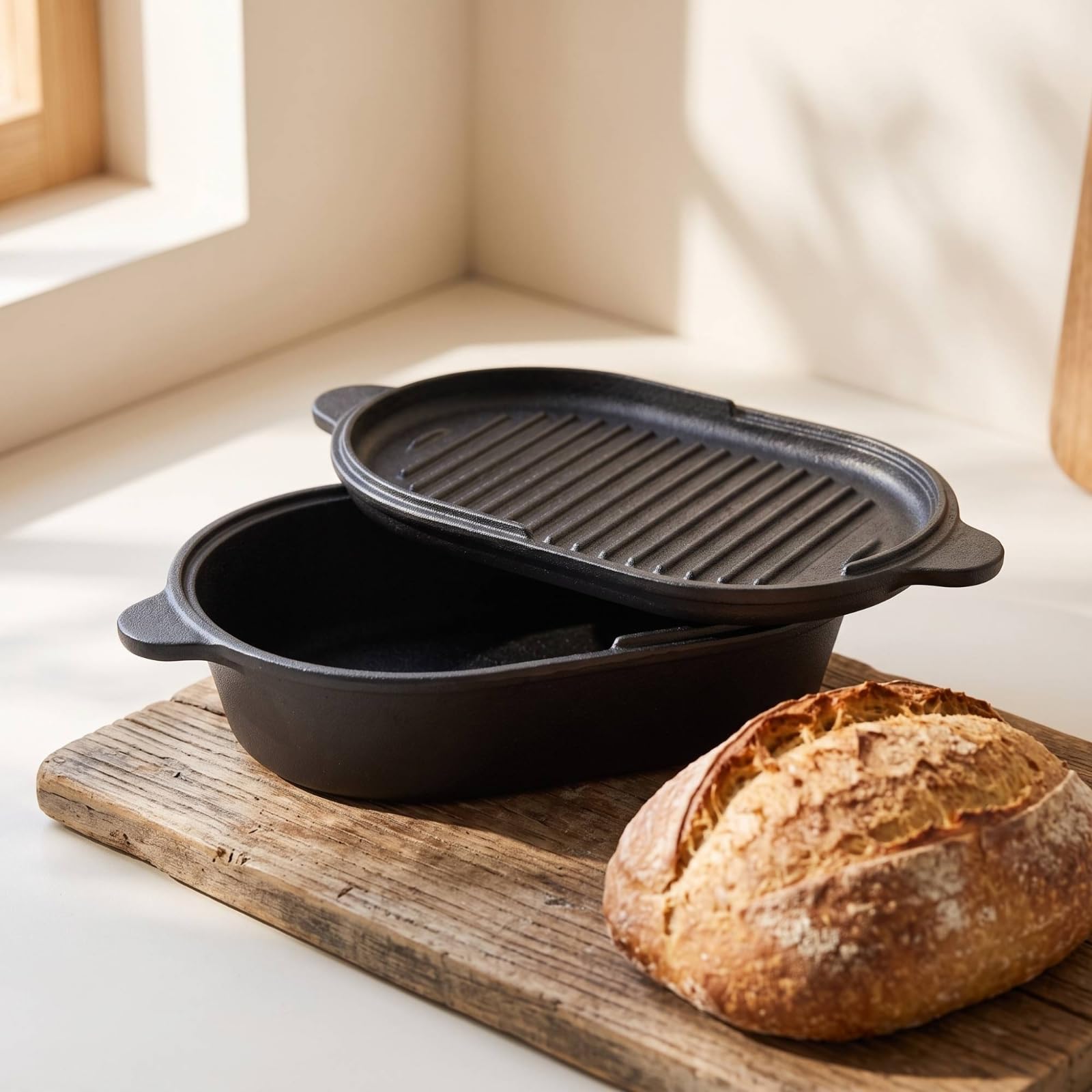 Eisenlegierung Brotbackform mit Deckel hitzebeständig Eisenlegierung Kastenform mit Deckel stabil Dutch Oven für Backofen, Groß, Modern Minimalistisch