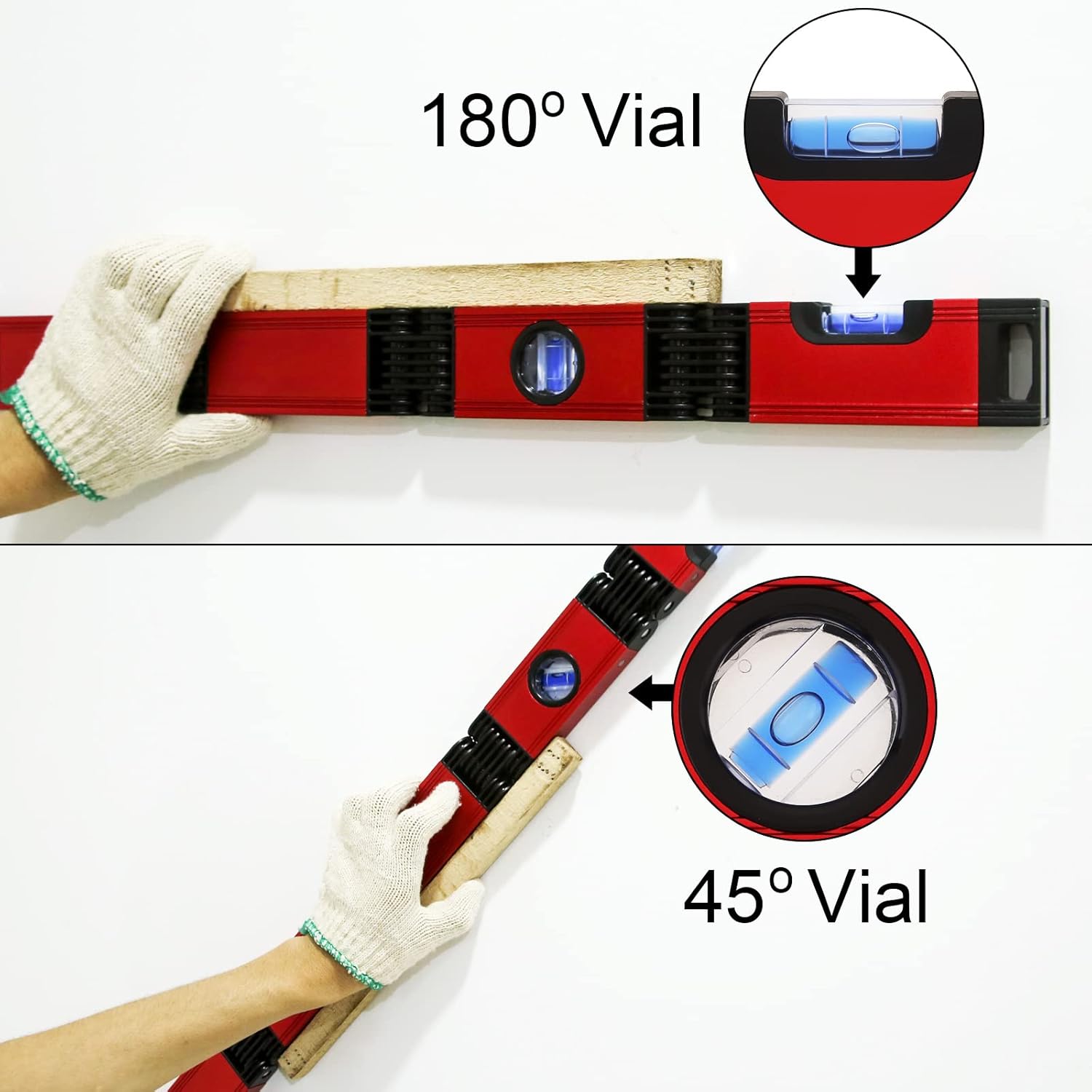 Multi-function Foldable Level, 28'' Multi-Angle Measurement Woodworking Tools,5 Sections with 4 Levels Bubbles 45°/90°/180°, Precise Leveling In Any Position, Magnetic Level for pipes,stairs,corners