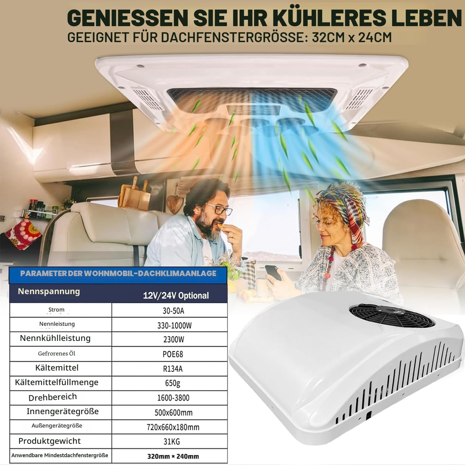 Condizionatore d'aria da tetto per camper, 12 V CC, raffreddamento silenzioso 11000 BTU e riscaldamento AC 3500 BTU, ventola a 3 velocità per camper, roulotte, camper e camion