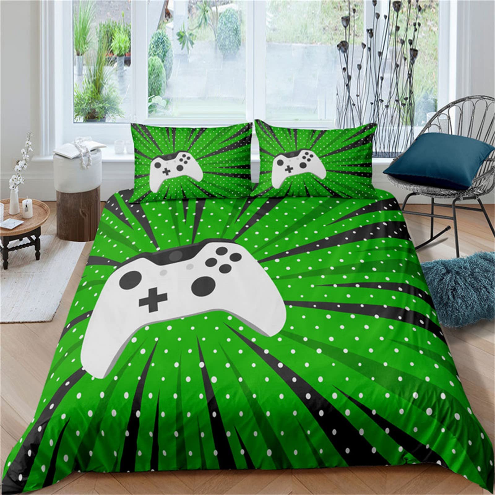Set Copripiumino Videogioco A Cartoni Animati 240X220 Cm , 3 Pezzi Microfibra Poliestere Ipoallergenico E 2 Federe - Resistente All'Umidità, Resistente Agli Acari Della Polvere Calore E Comfort