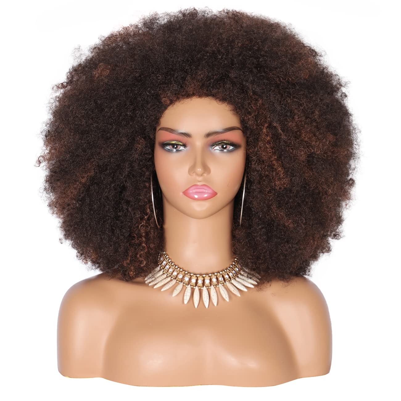 Kalyss 70s Disco Afro Wig - Kinky Curly Huge Fluffy Halloween Costume brown highlights
