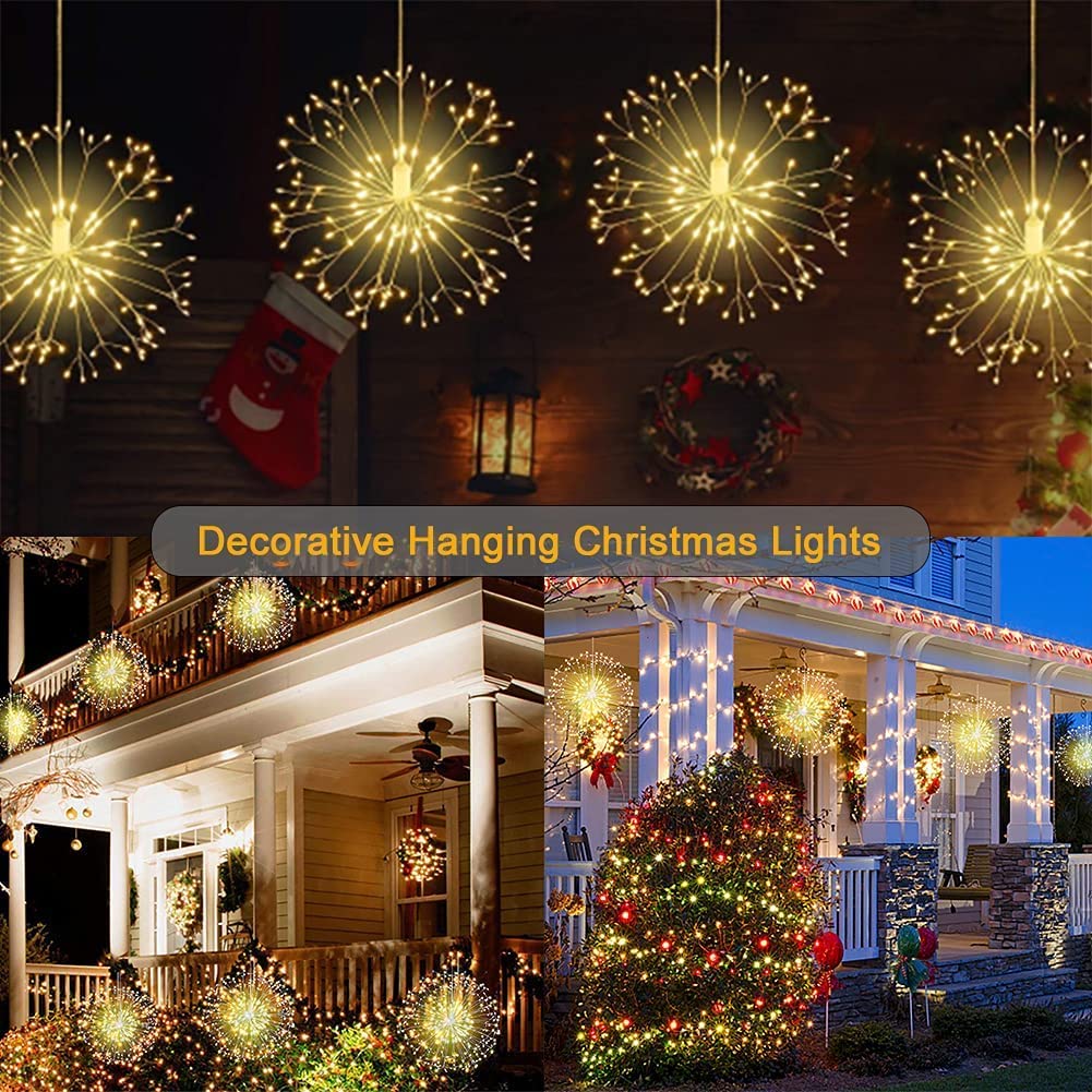 Redefun 2 pz Fuochi d'artificio Luci a Batteria,198LED Fata Luci,8 Modalità di Filo di Rame Luci Stringa con Telecomando,Impermeabile Luci di Natale per Interni Decorazioni Esterne(Bianco Caldo)