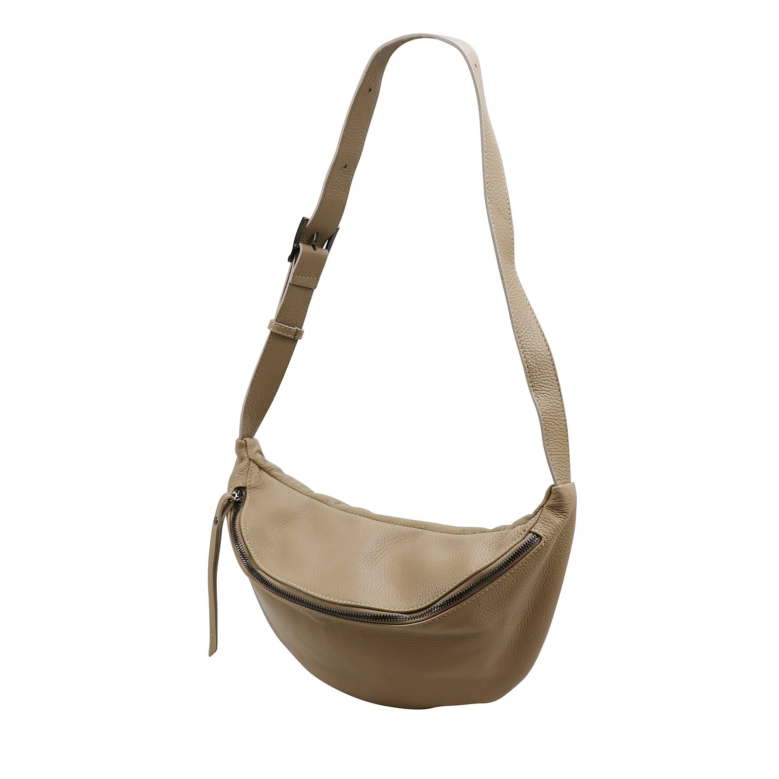 SH Leder Prawdziwa skóra damska torebka na klatkę piersiową unisex na festiwal podróż średnia torba biodrowa Crossbody Bag damska skórzana torba 37 x 21 cm Fania G697, Helltaupe