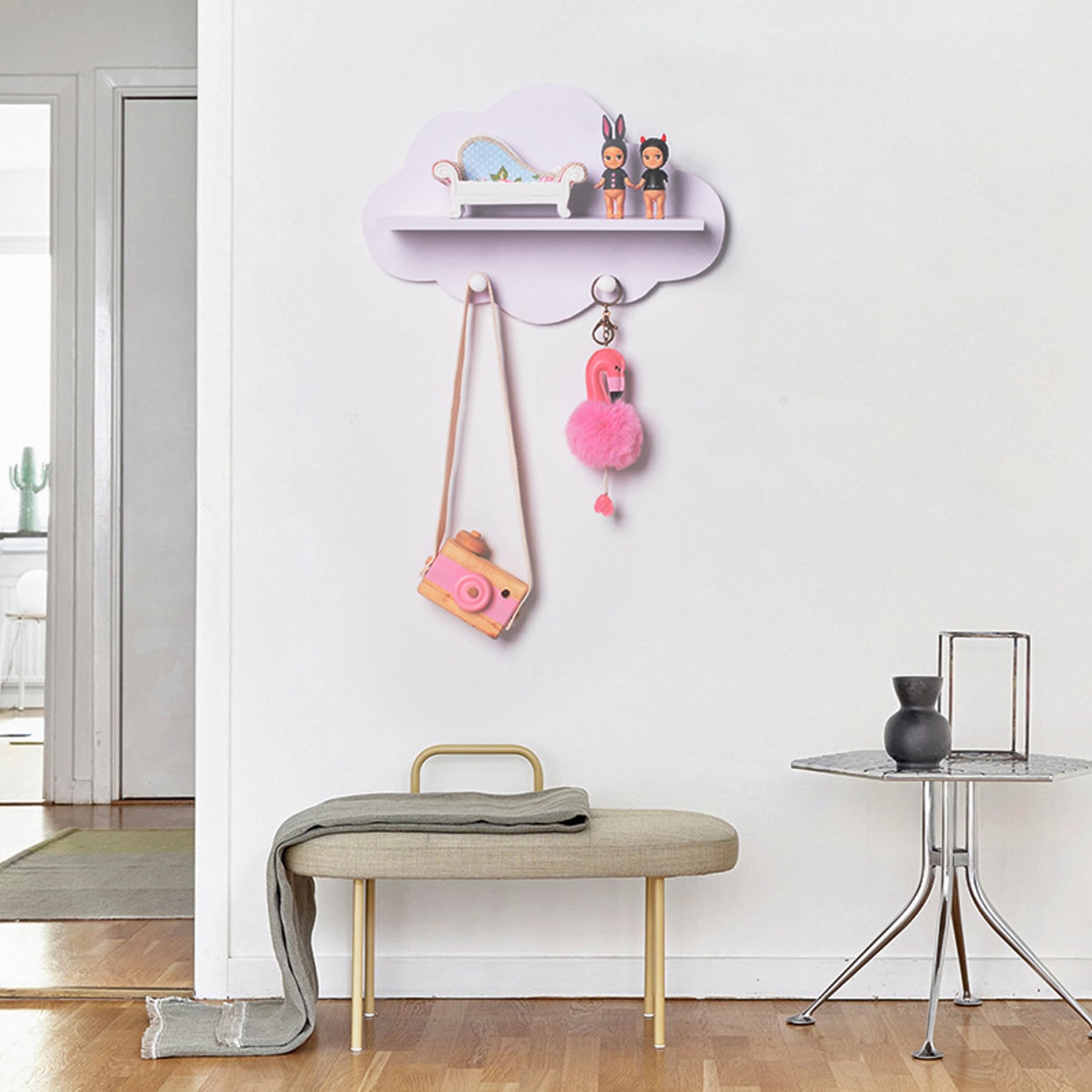Set di 3 mensole galleggianti a forma di nuvola bianca, con appendiabiti, per cameretta dei bambini, accessori decorativi per mensole