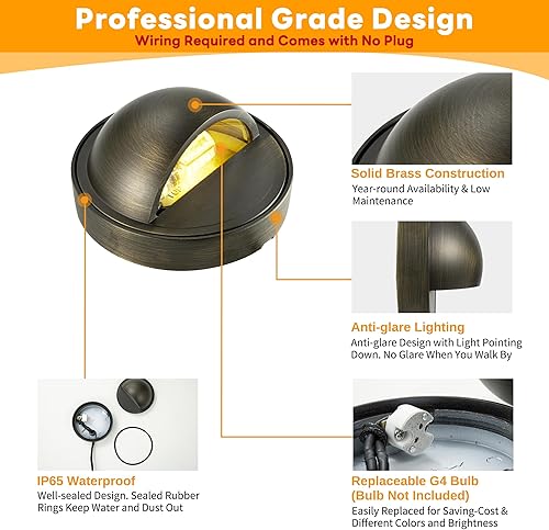 Miniatura 6 de Gardenreet Luces LED de bajo voltaje, luces LED de latón macizo, 12 V, cableadas IP65, impermeables, iluminación redonda de bronce para valla de