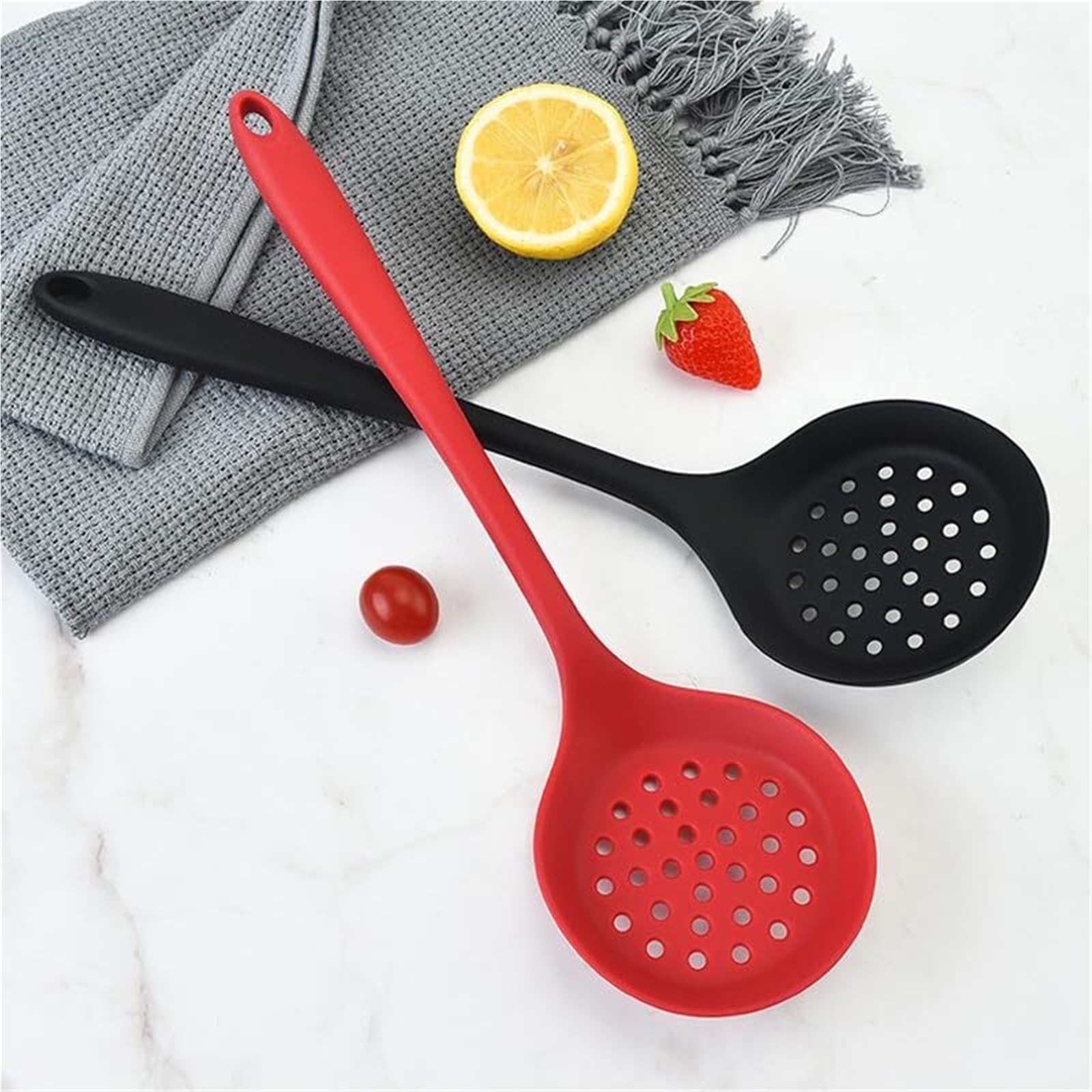 Espumadera De Cocina Filtro De Silicona con Mango Largo, Cacerola Antiadherente, Filtro De Cocina, Cuchara, Cacerola, Herramientas De Cocina para Cocinar Y Freír(Black)