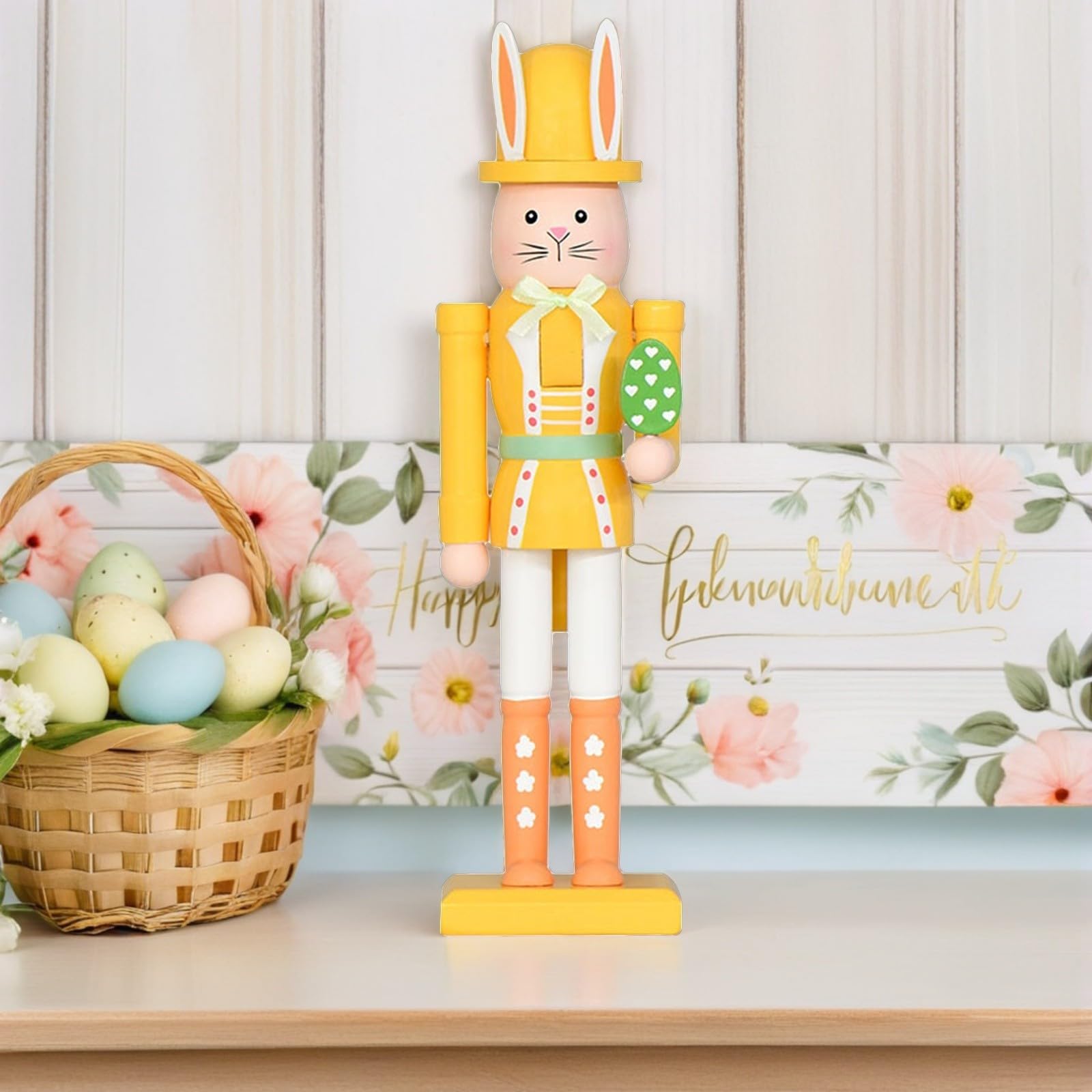 Veemoon 2 Pezzi Statuetta Schiacci Coniglio Pasquale in Legno, 12 Pollici