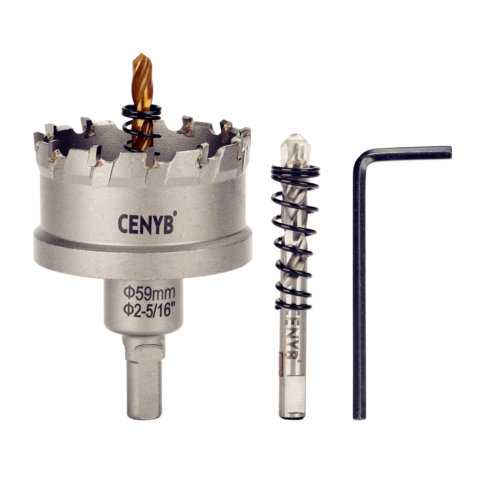 2-1/8" (54mm) Tungsten Carbide Tipped Hole Saw with 2Pcs Titanium-Plated Pilot Drill Bits for Metal, Steel, Iron, Wood, Plastic — view 86