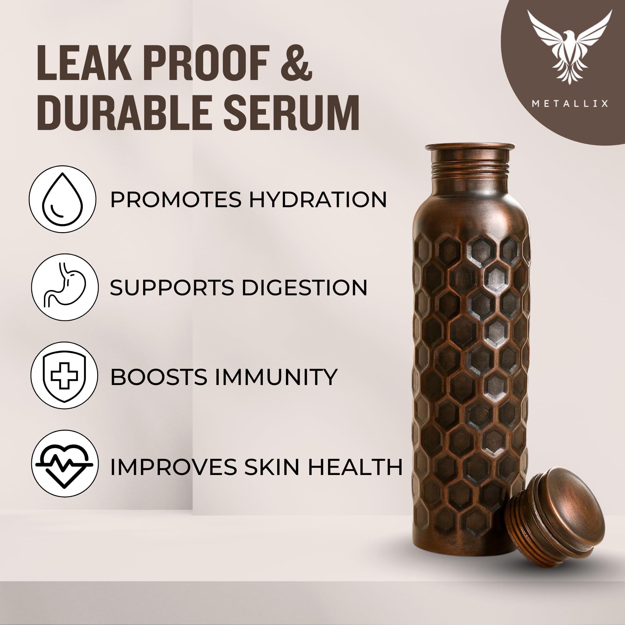 Metallix Copper Water Bottle - 1L Pure Copper -7