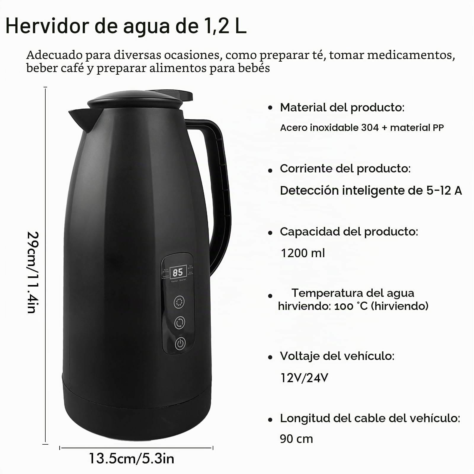 Hervidor eléctrico de acero inoxidable de 12 V-24 V 1,2 L con enchufe para encendedor de cigarrillos de 24 V, calentador de agua portátil para café, té, viajes, camping, camión