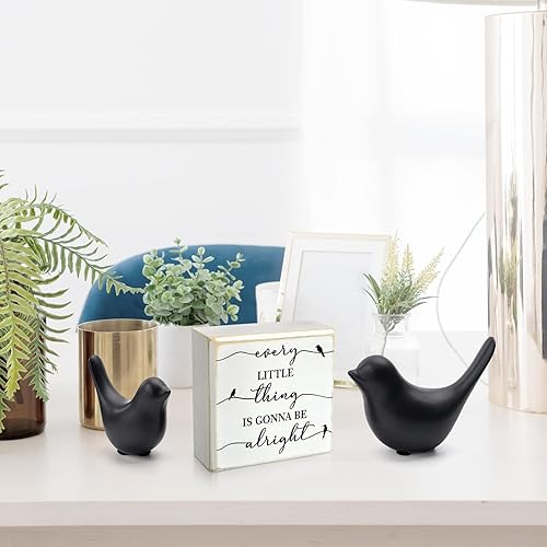Miniatura 4 de Pigort Every Little Thing is Gonna Be Alright Birds - Cartel de madera para caja de madera de granja, bloques de arte de primavera, estante de
