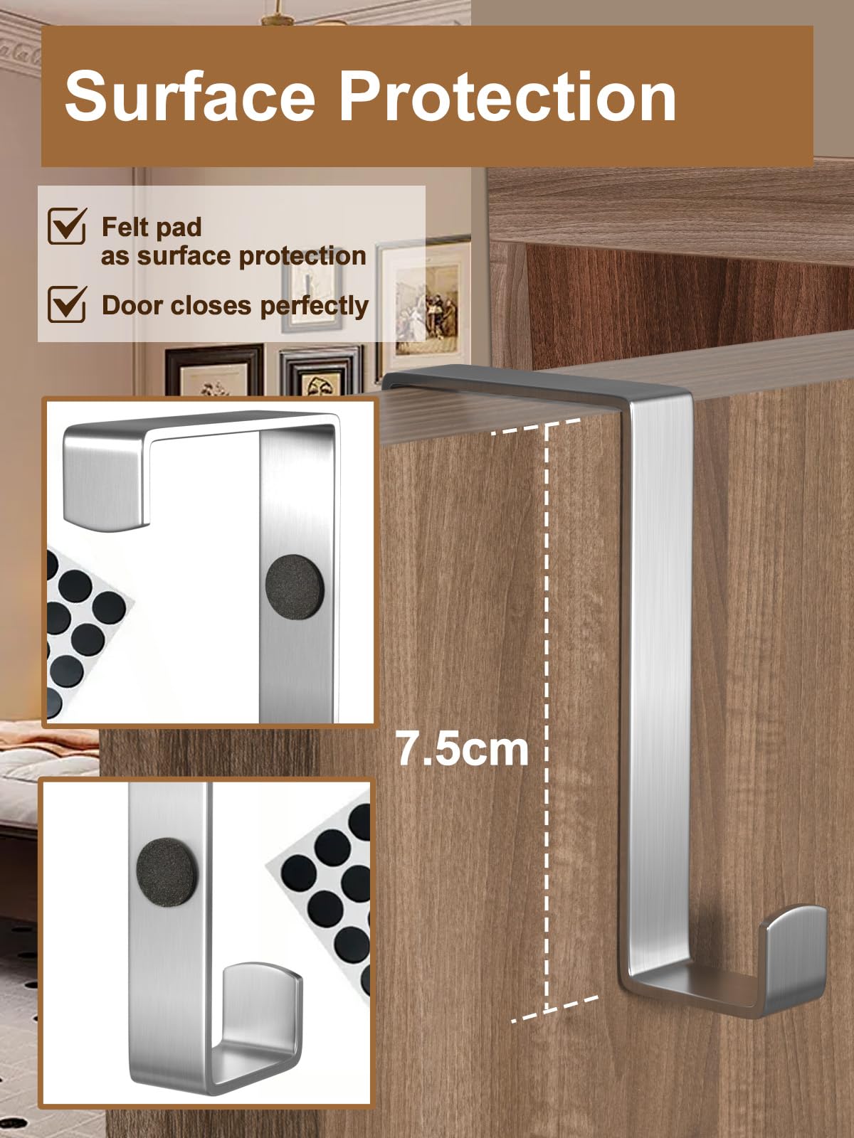 MOSUO Gancio per Porta, 10 Pezzi Porta Asciugamani Acciaio Inossidabile Porta Appendiabiti, Ganci Appendiabiti Per Camera Da Letto, Bagno, Cucina, Armadietto, Argento