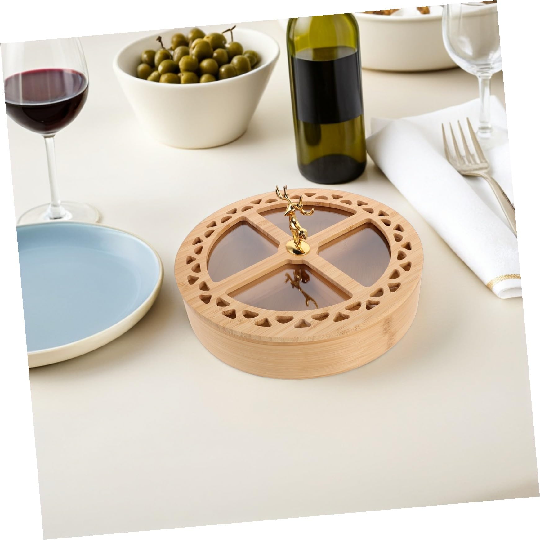 Ciieeo Boîte de Rangement avec Couvercle Plateau Rond à Fruits avec Compartiments Boîte à Apéritifs pour Noix et Fruits Secs