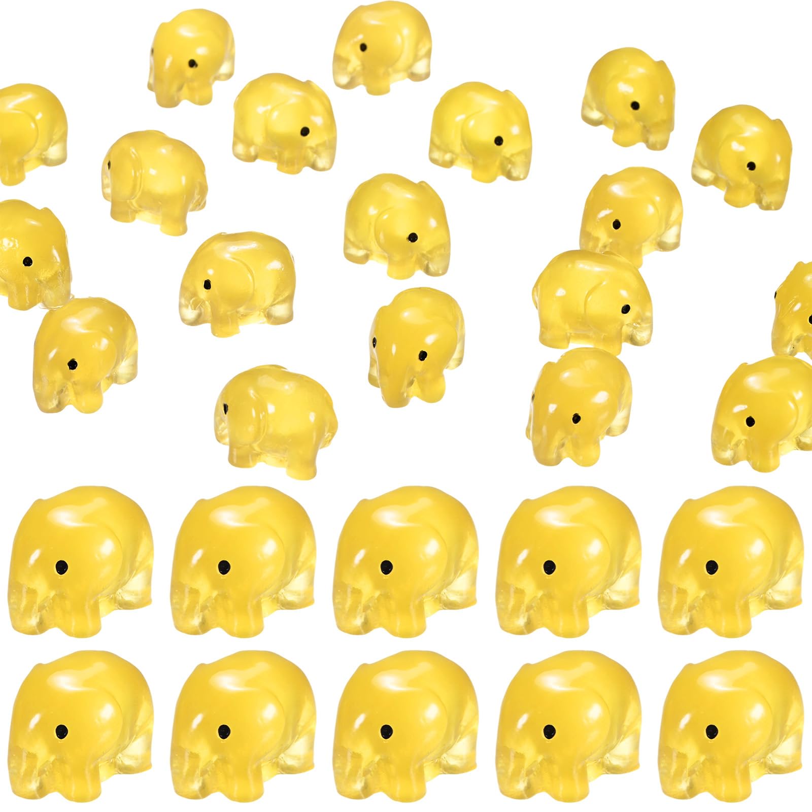 M METERXITY 60-Pack Luminous Mini Resin Elephant, Glow in the Dark Tiny Elephant for Terrarium/Micro Landscaping/Dollhouse, Decorative Miniature Animal Figurine to Place [Yellow]