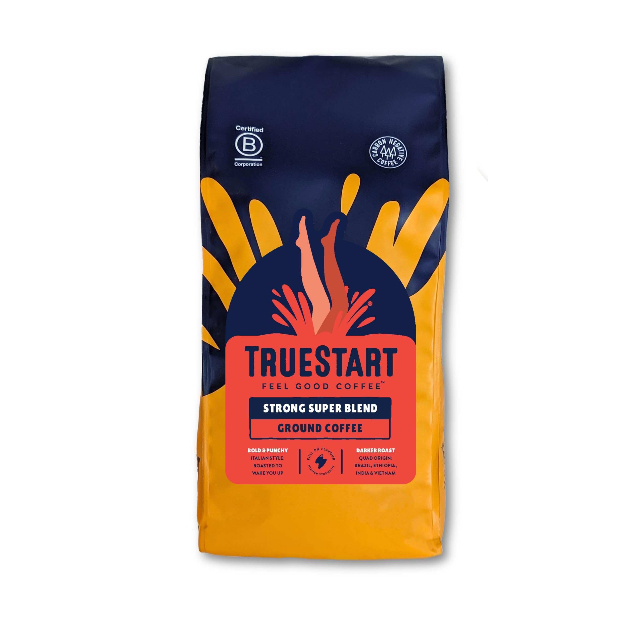 TrueStart Ground Coffee, Super Blend Strong, 1kg, 1 Pack | 100% Arabica, Medium Roast, Specialty Grade - Mycotoxin-Free & Antioxidant Rich Coffee Grounds for Cafetiere, Aeropress