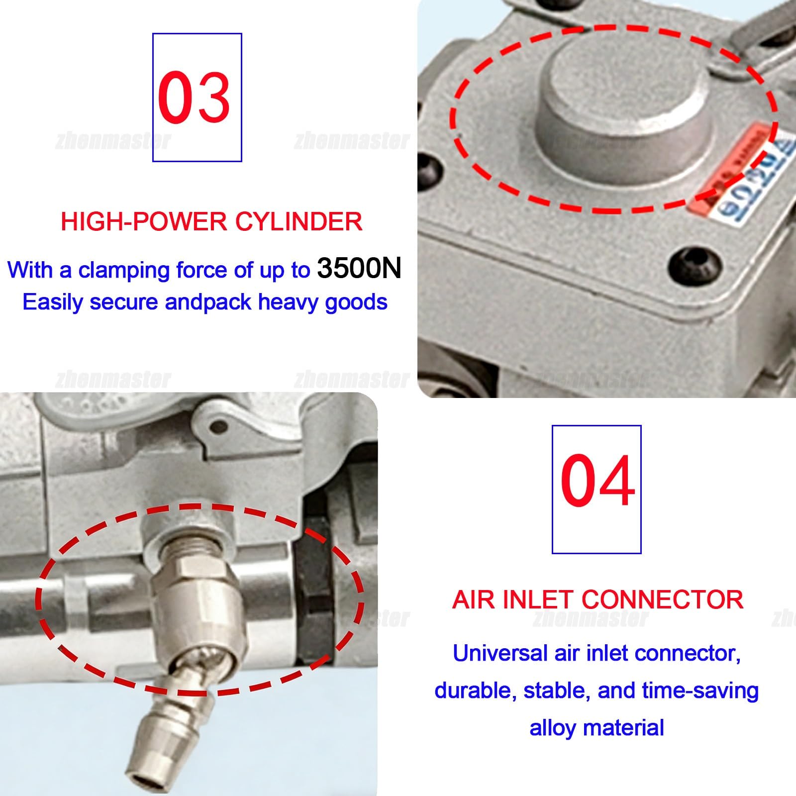 Presse pneumatique portative pour cerclage, 13-25 mm de largeur, machine d'emballage portable avec traction de 3500 N, haute efficacité pour emballage industriel