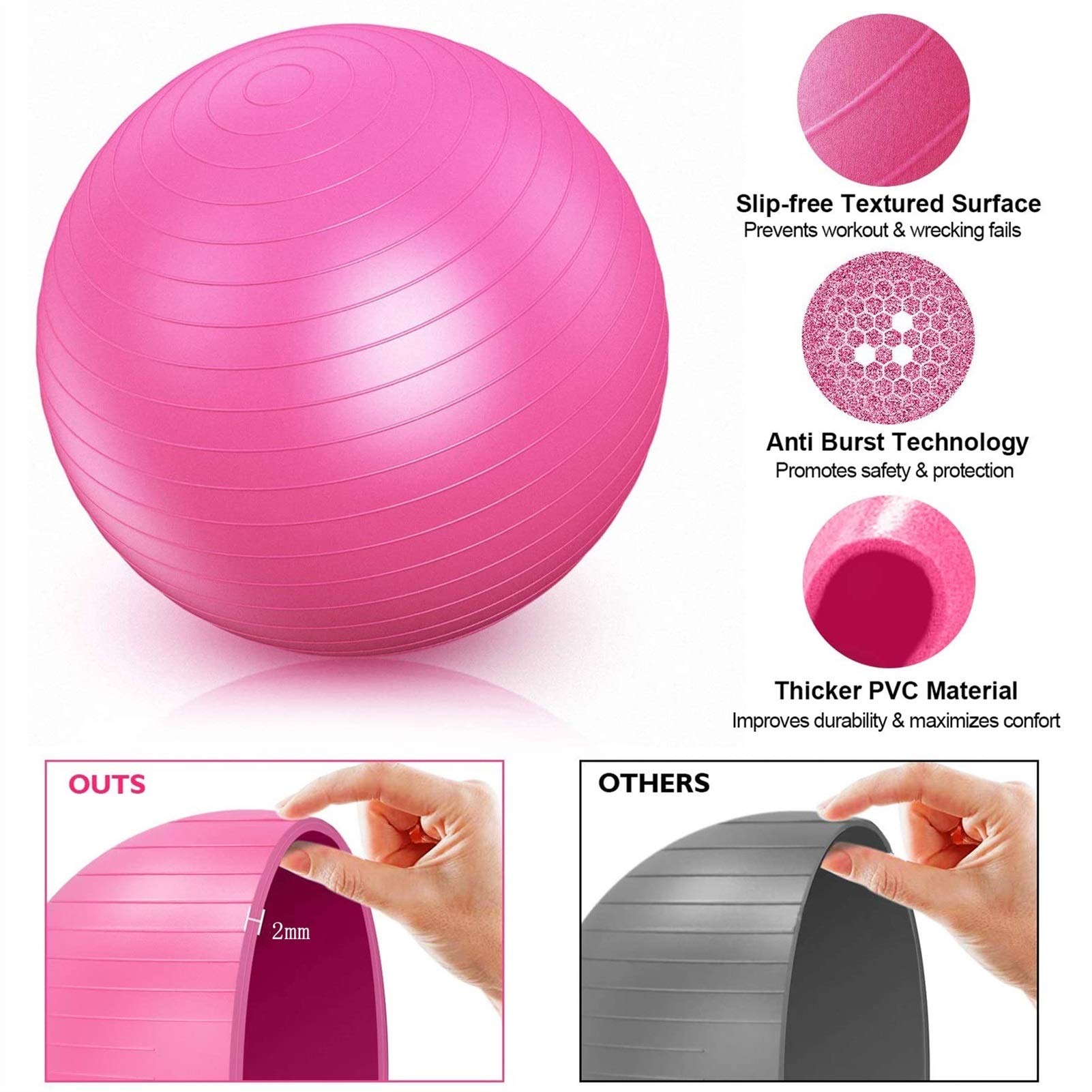 Palla Ginnastica, Palla Pilates 55cm/65 cm/75cm, Palla da Palestra Grande, Palla Yoga Gravidanza Con Pompa, Extra Spessa Palla di Stabilità Anti-Scoppio
