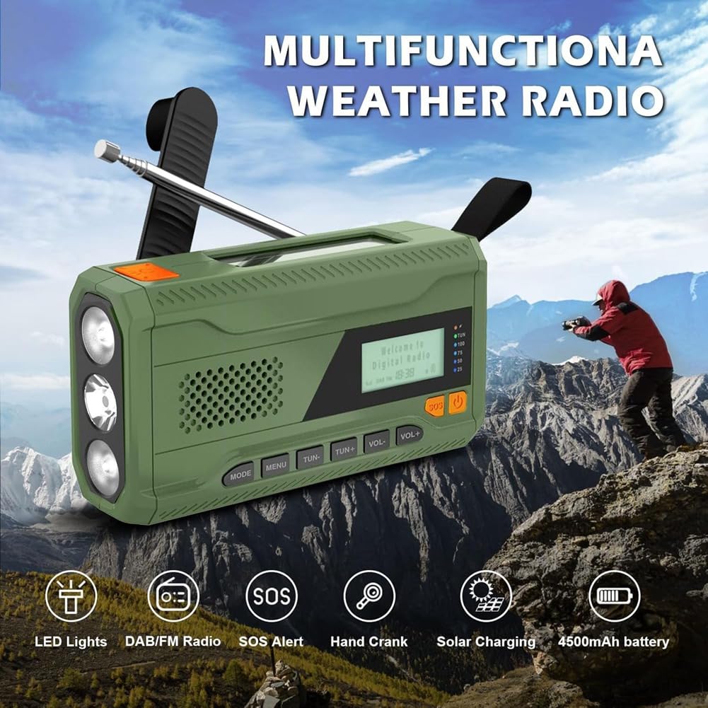 Mini korba ręczna radio Bluetooth +//radio FM 4500 mAh zasilane energią słoneczną radio awaryjne z latarką LED, alarm SOS
