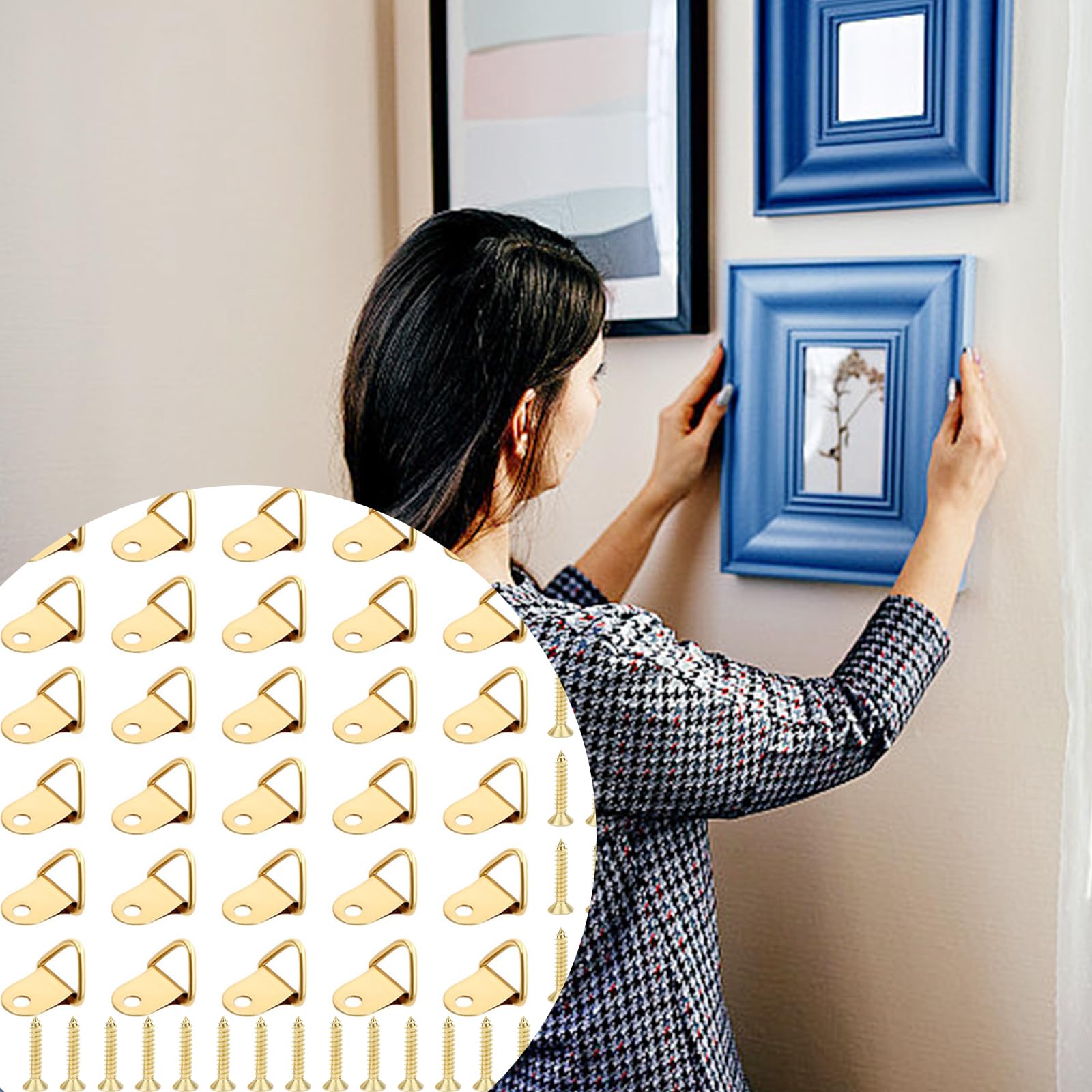 50 Pezzi Attaccaglie per Quadri,Gancetti Con Viti,Triangolo Anello Gancio da Parete,Ganci Quadro per Appendere Quadri per Cornici,Specchi,Opere d'Arte per appendere foto di Family Office