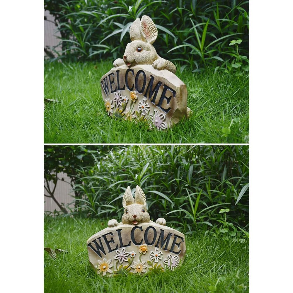 Estatua de conejo de resina creativa for exteriores, cartel de bienvenida for porche delantero | Estatuillas de conejo Estatuas Entrada Señal de bienvenida | Adornos for el césped Estatuas y figuritas